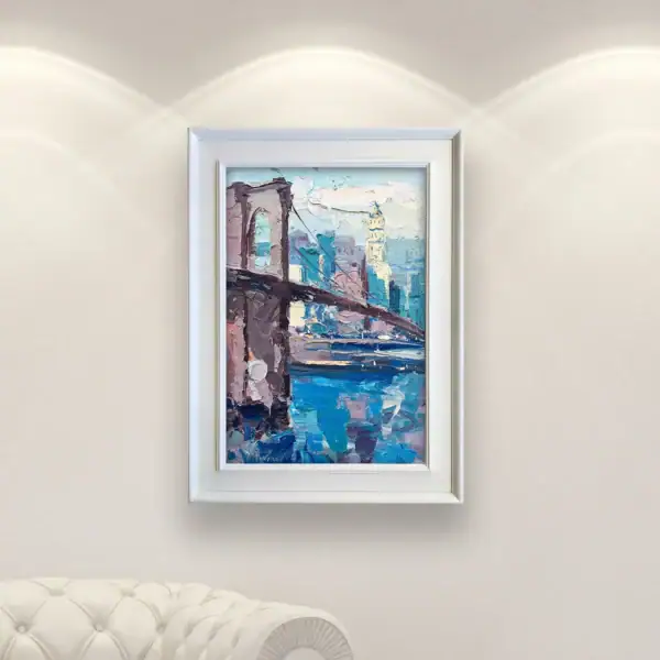 Contemporary urban wall art featuring the Brooklyn Bridge by Agostino Veroni, ideal for a professional office or modern studio.