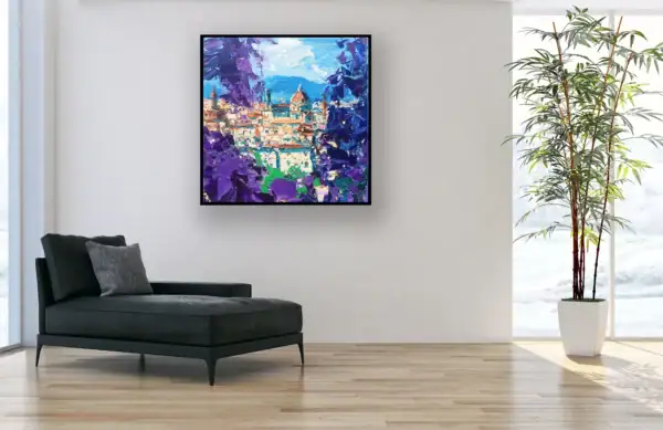 Contemporary Italian cityscape of Florence by Agostino Veroni styled in a minimalist designer room.