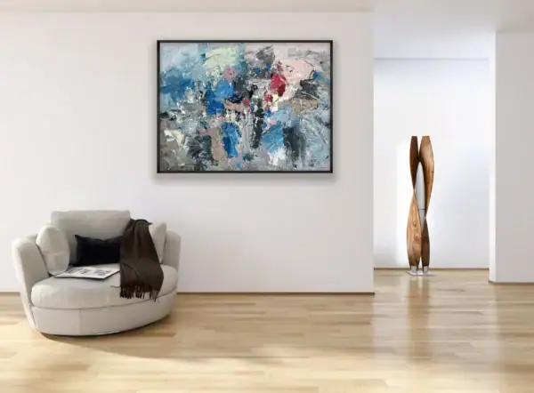 Luxury foyer interior featuring an original abstract texture oil painting by Agostino Veroni, creating a bold artistic statement in a gallery-style entrance.