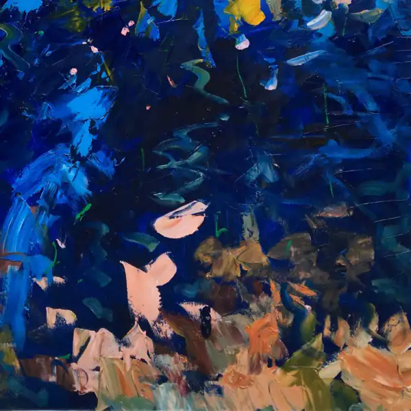 Close-up of the deep blue water reflections, showcasing Agostino Veroni's heavy impasto technique and the energetic movement of the palette knife strokes.