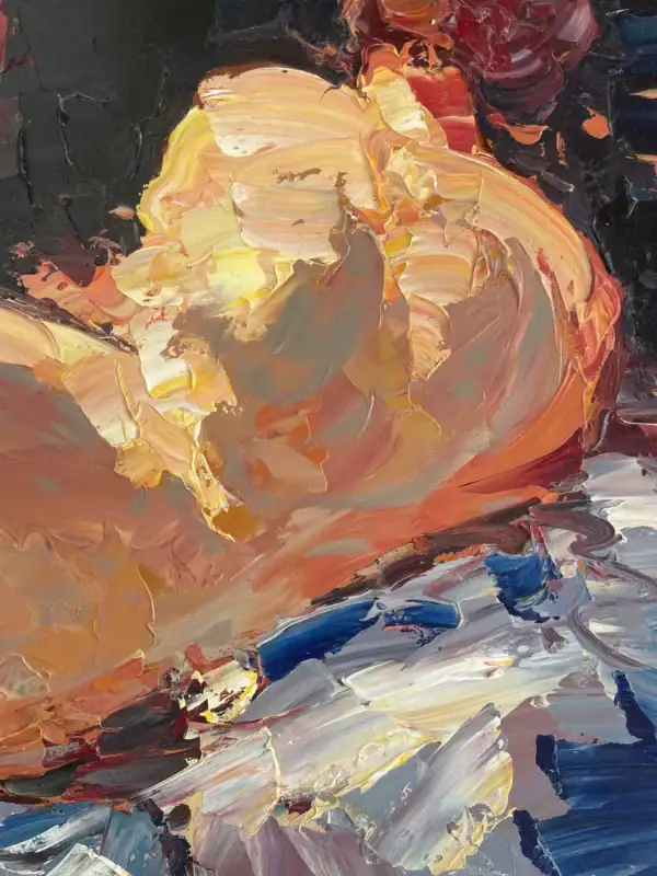 Extreme close-up of the upper body and shoulder of the reclining nude, showcasing Agostino Veroni's signature heavy impasto technique.