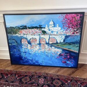 Hand-painted oil on canvas of Rome Vatican view displayed in a collector's home in the USA - Agostino Veroni Art review.