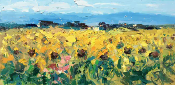 Original Sunflower Oil Painting - Vibrant Impressionist Tuscany Field
