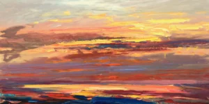 Original Vibrant Sunset Oil Painting - Modern Abstract Fiery Seascape