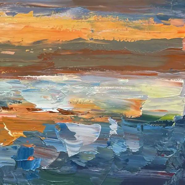 Macro view of the right section, showcasing the rich textural contrast between the dark, shadowy foreground coast and the bright water.