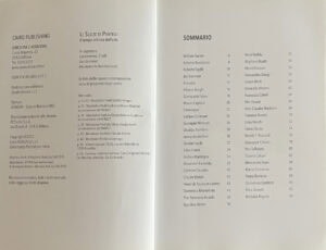 Table of contents index page in the Mondadori art publication Le Scelte di Puntelli showing painter Agostino Veroni listed alongside historic masters Claude Monet, Vincent Van Gogh, Mark Rothko, and prominent contemporary artists Alighiero Boetti, Antonio Nunziante, Giampaolo Talani, Alfonso Borghi, and Armodio.