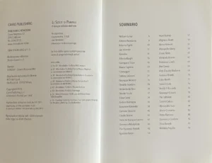 Table of contents index page in the Mondadori art publication Le Scelte di Puntelli showing painter Agostino Veroni listed alongside historic masters Claude Monet, Vincent Van Gogh, Mark Rothko, and prominent contemporary artists Alighiero Boetti, Antonio Nunziante, Giampaolo Talani, Alfonso Borghi, and Armodio.