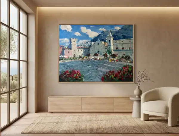 Taormina Oil Painting on Canvas – Impressionist Cityscape - Image 7